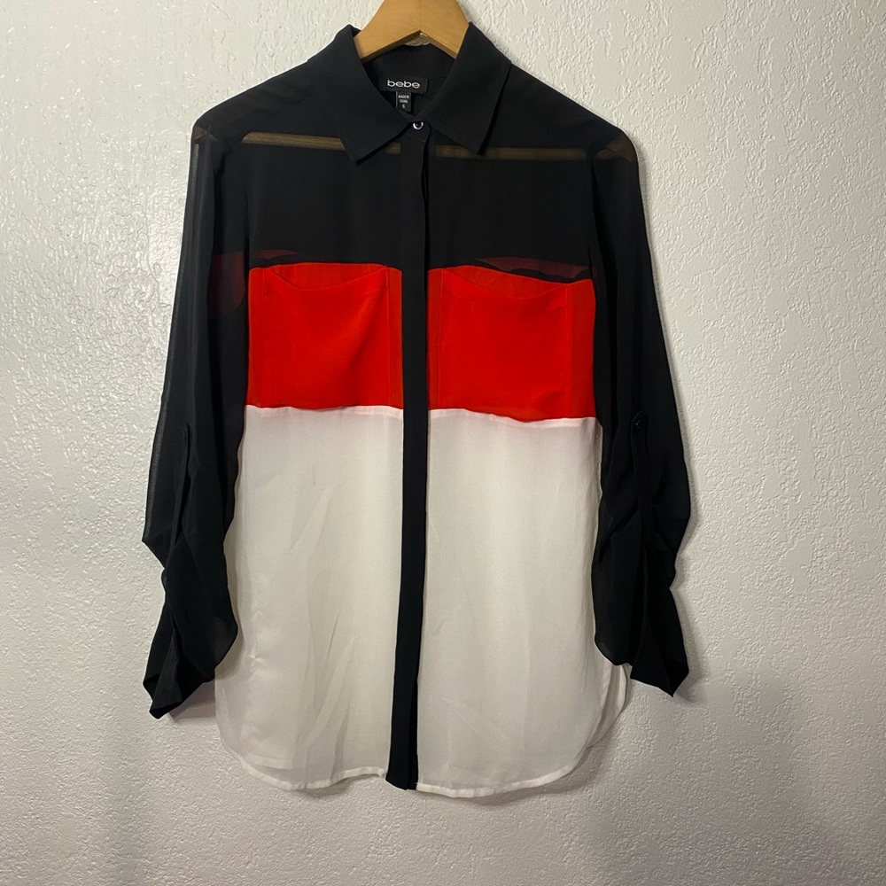 Vintage 2000s Bebe Black and Red Colorblock Blouse